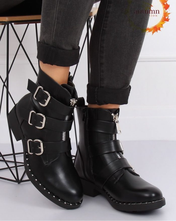 Botine na obcasie culoarea negru 134235