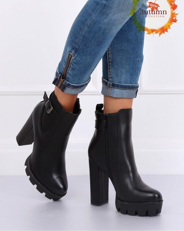 Botine na obcasie culoarea negru 134794