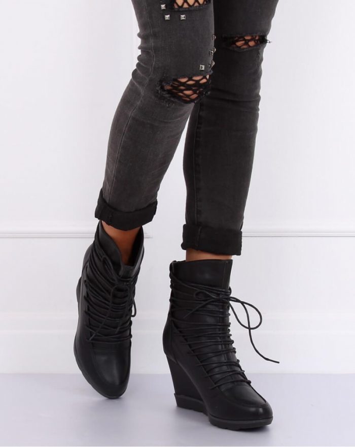 Botine na koturnie culoarea negru 134796