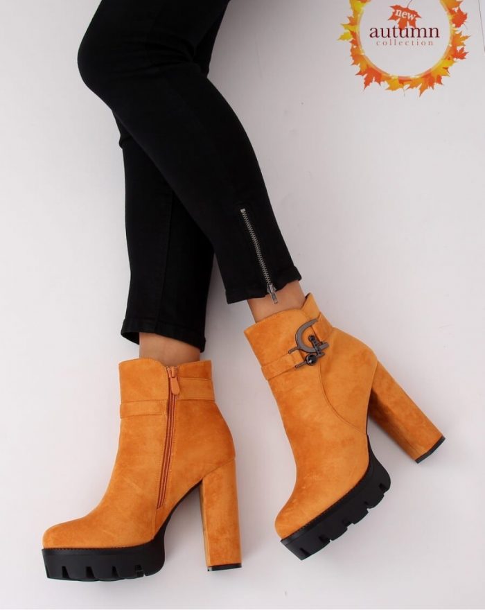 Botine na obcasie culoarea galben 135561