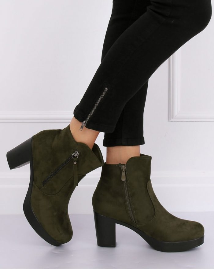 Botine na obcasie culoarea verde 135572