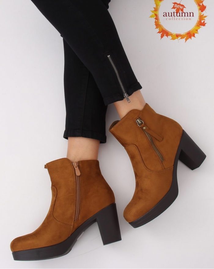 Botine na obcasie culoarea maro 135574