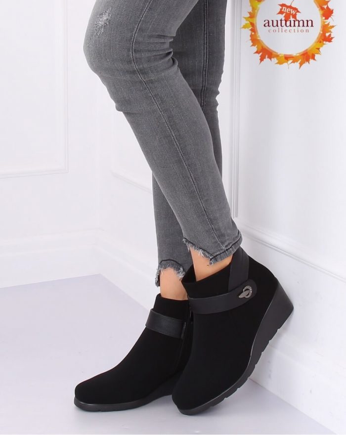 Botine cu talpă tip pană culoarea negru 138339