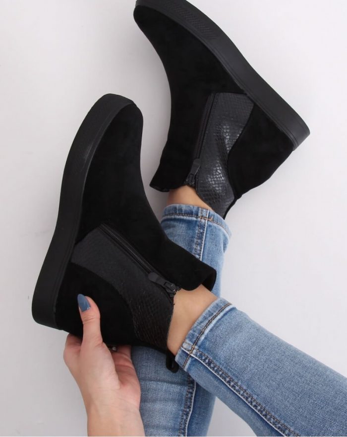 Botine cu talpă tip pană culoarea negru 139459